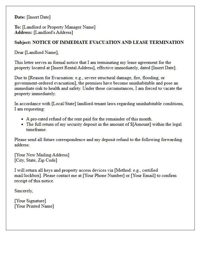 Immediate Evacuation and Lease Termination Letter