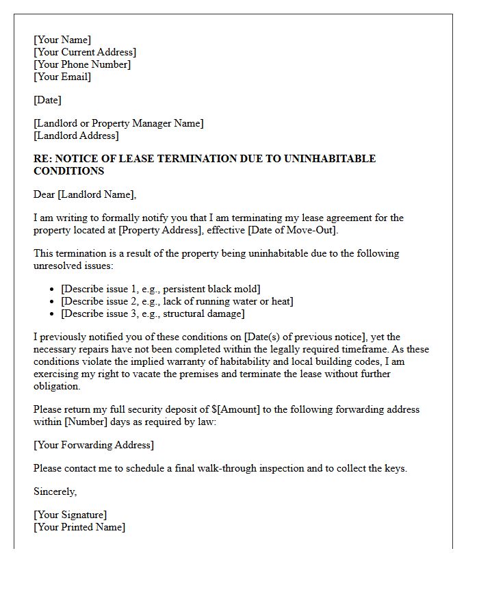 Lease Termination Due to Uninhabitable Conditions Letter