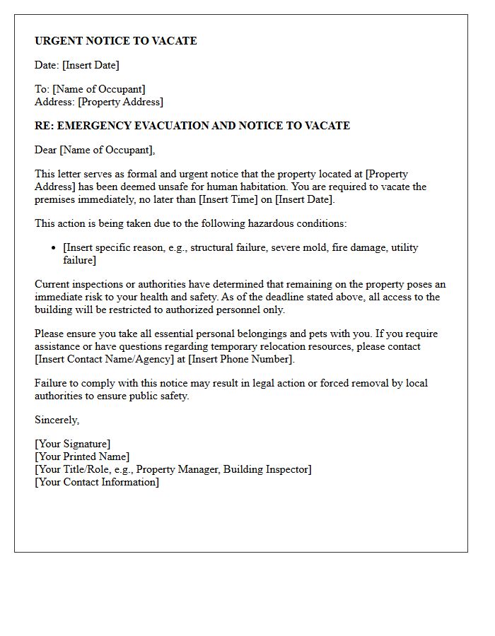 Urgent Notice to Vacate Unsafe Property Letter