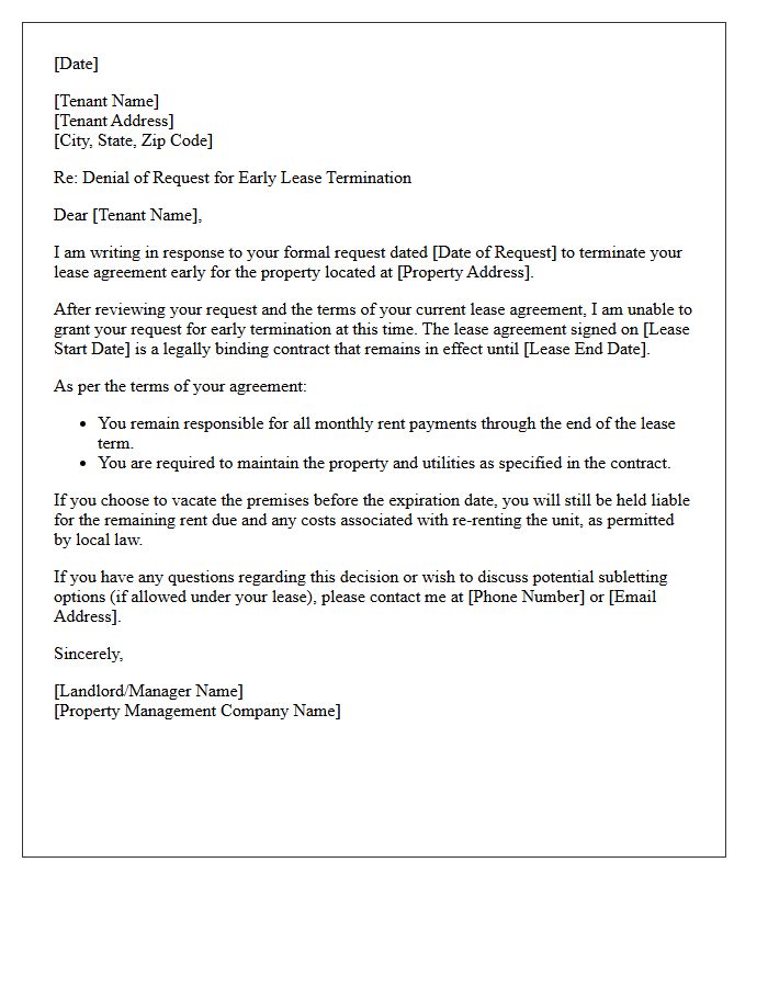 Denial of Early Lease Termination Request Letter