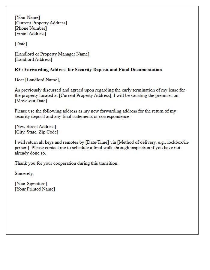 Forwarding Address Request for Early Termination Letter