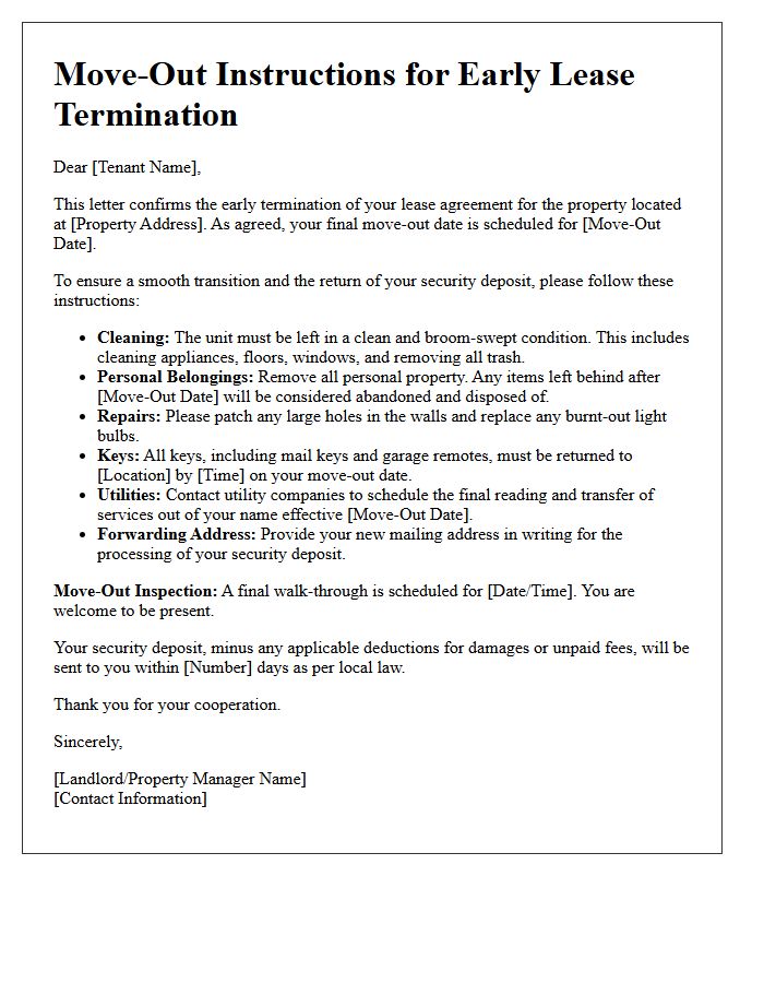 Move-Out Instructions for Early Lease Termination Letter