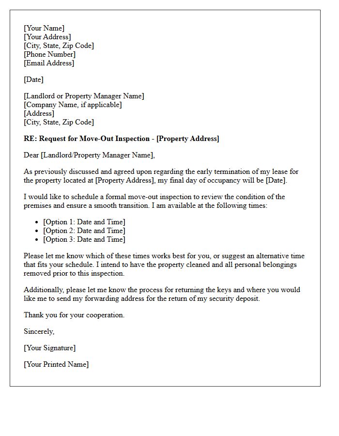 Property Inspection Scheduling for Early Termination Letter
