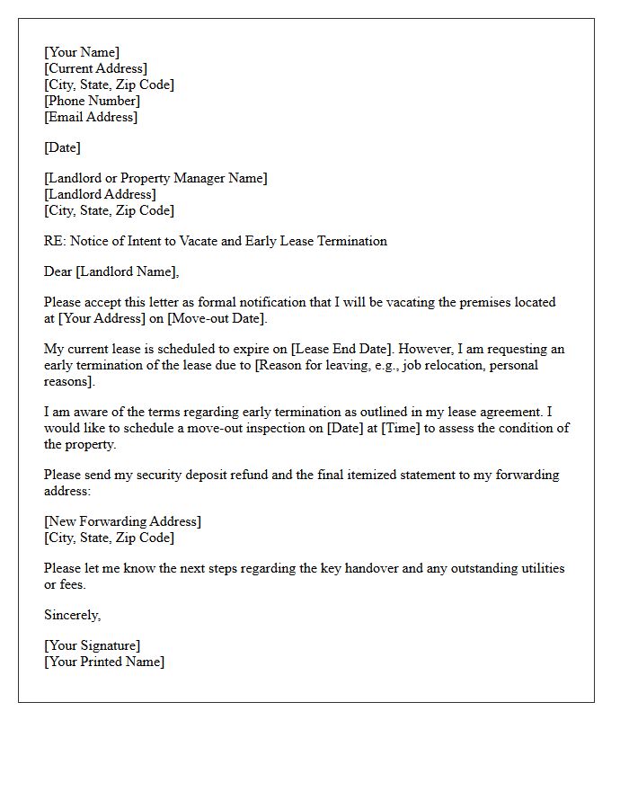 Tenant Notice to Vacate for Early Lease Termination Letter