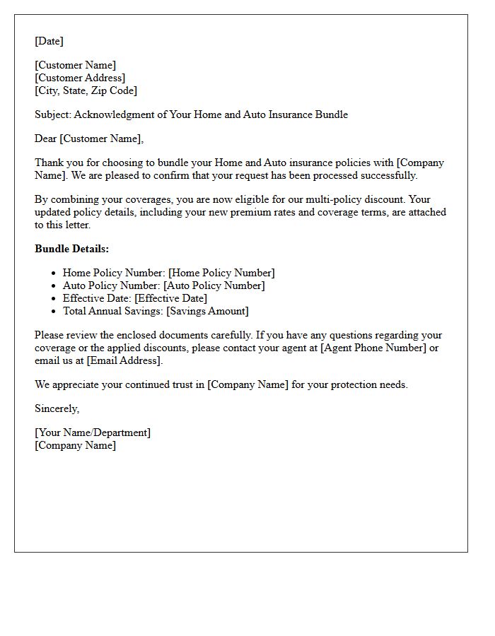 Acknowledgment Letter for Bundling Home and Auto Coverage