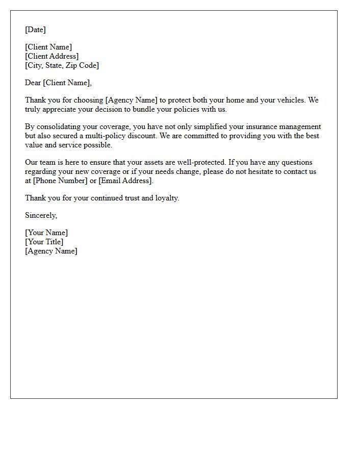 Client Appreciation Letter for Bundling Auto and Home Insurance