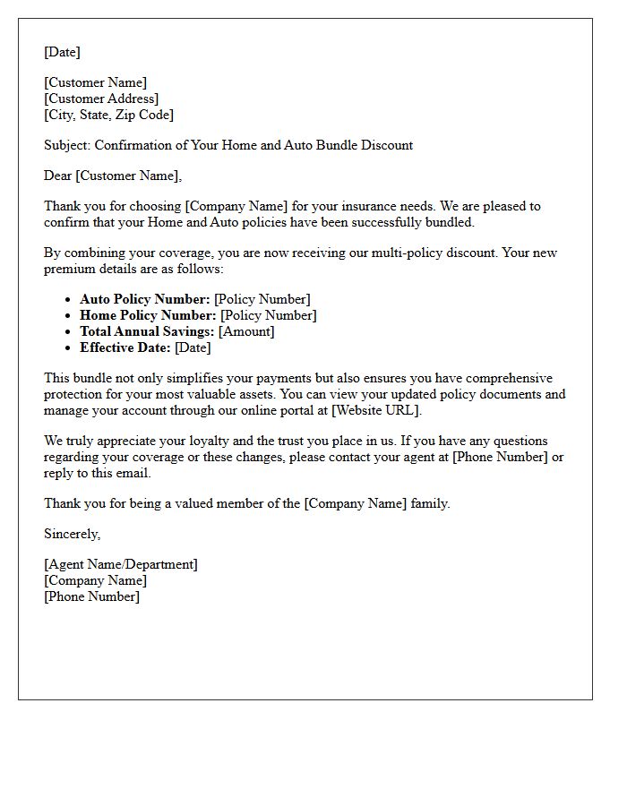 Home and Auto Bundle Discount Confirmation and Thank You Letter