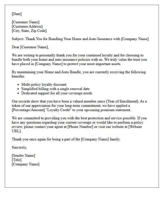 Loyalty Acknowledgment Letter for Your Home and Auto Bundle