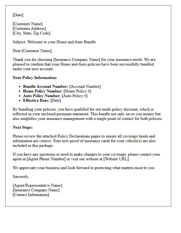 Policy Bundle Welcome Letter for Home and Auto Insurance