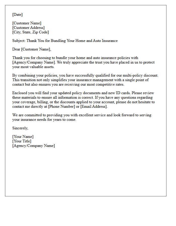 Thank You Letter for Bundling Your Home and Auto Policies
