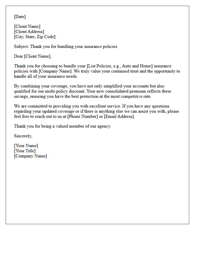 Thank You Letter to Valued Client for Bundling Policies