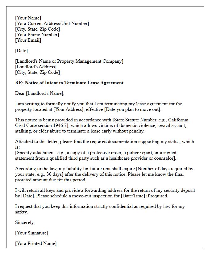 Early Lease Termination Letter Due to Domestic Violence Status