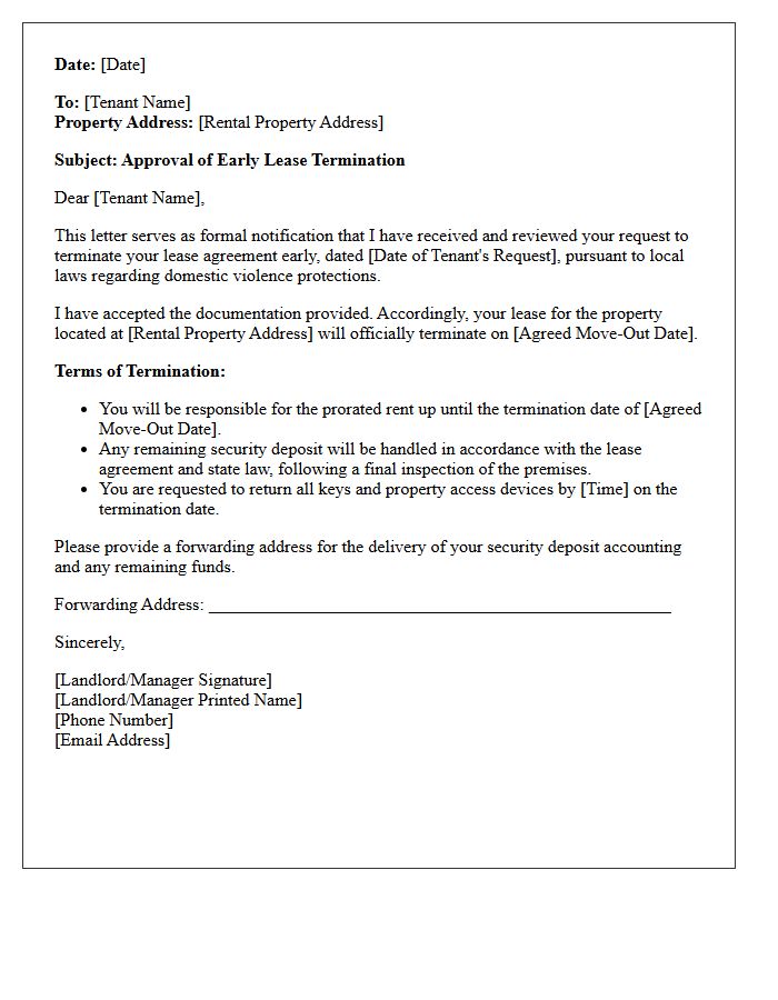Landlord Approval Letter for Domestic Violence Early Lease Termination