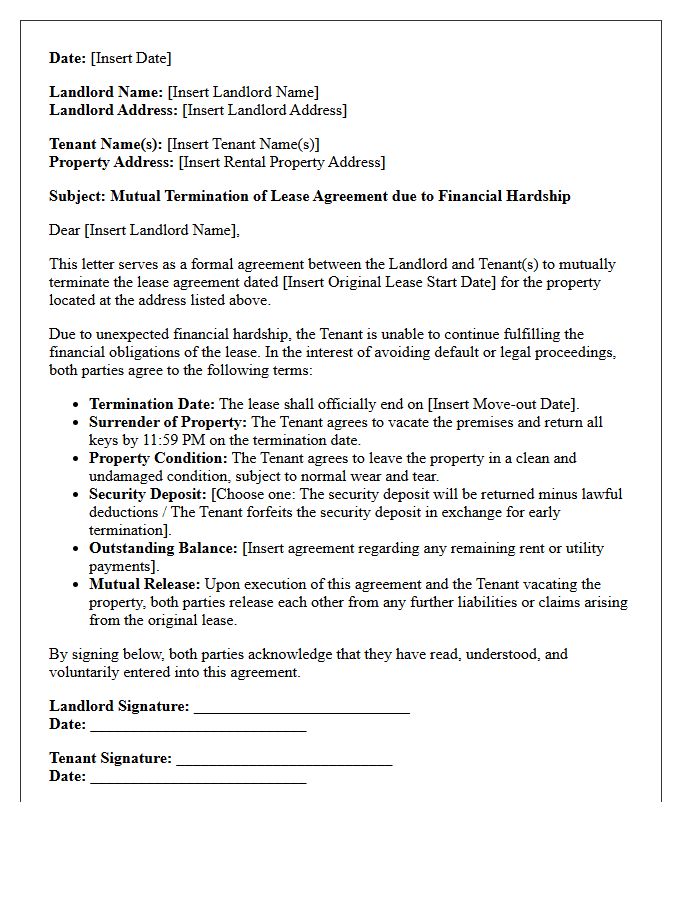 Financial Hardship Mutual Lease Termination Agreement Letter