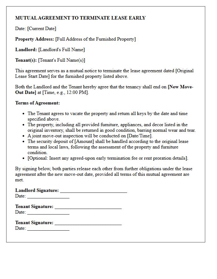Furnished Rental Mutual Notice to Vacate Property Early Letter