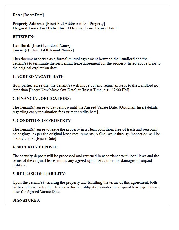Joint Consent to Vacate Property Early Agreement Letter