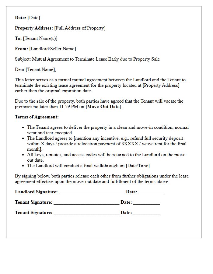 Property Sale Mutual Notice to Vacate Early Letter