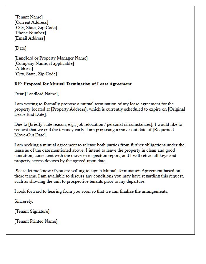 Tenant-Initiated Mutual Notice to Vacate Property Early Letter