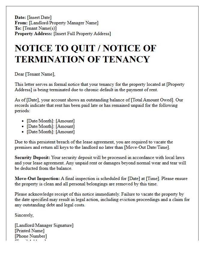 End of Tenancy Letter for Chronic Rent Default
