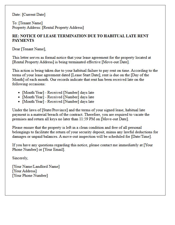 Habitual Late Rent Lease Cancellation Letter