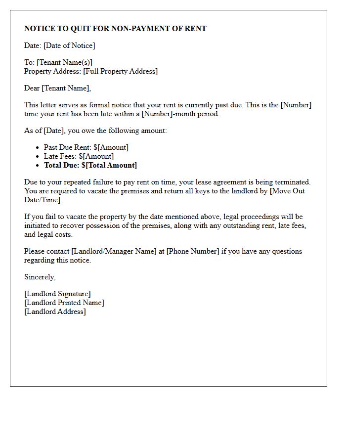 Repeated Late Rent Eviction Notice Letter