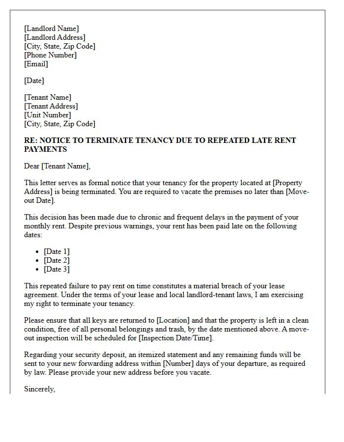 Termination of Tenancy Letter for Frequent Rent Delays