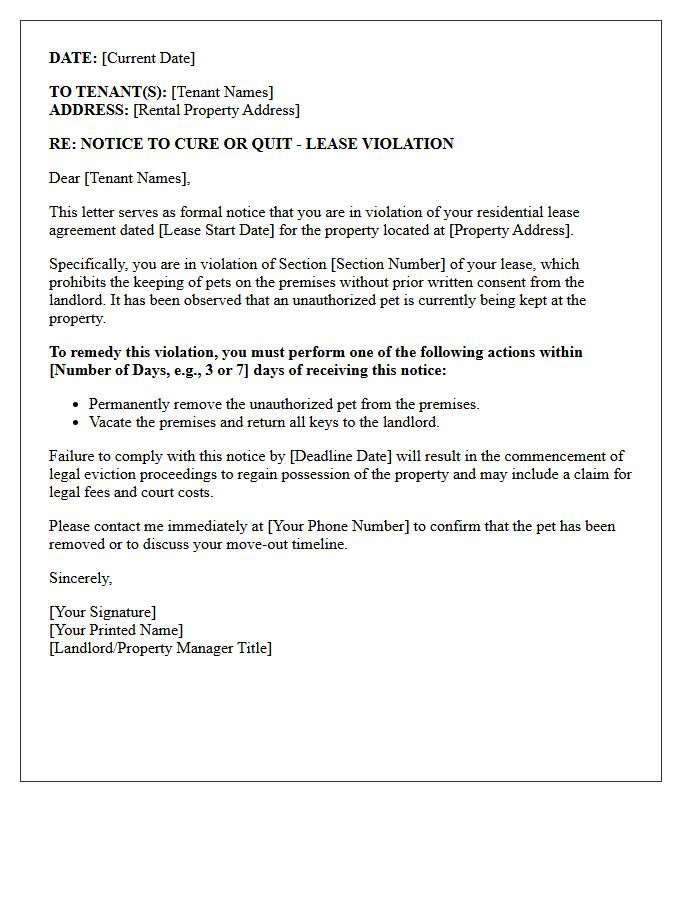 Formal Eviction Letter For Keeping Pets On Premises