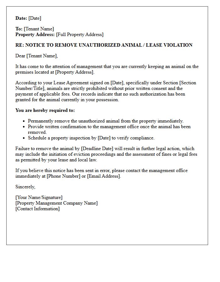 Property Manager Letter For Unauthorized Animal Eviction