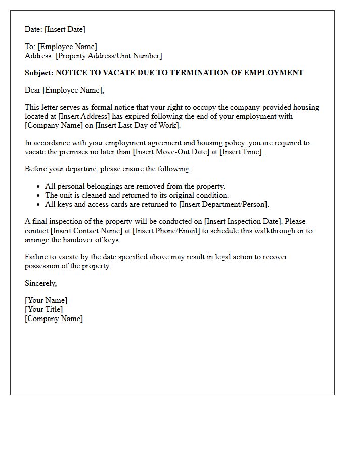 Post-Employment Notice to Vacate Due to Expiration of Housing Letter