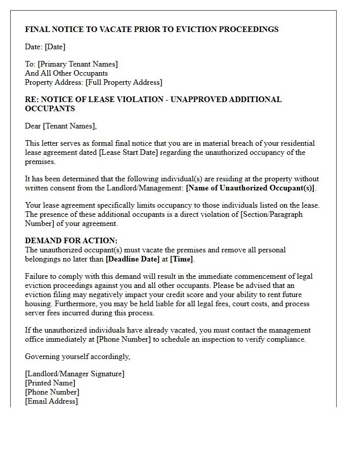 Final Notice to Vacate Prior to Eviction Proceedings for Unapproved Additional Occupants Letter