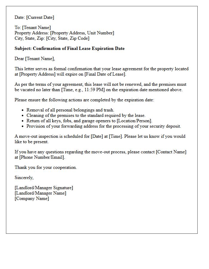 Confirmation of Final Lease Expiration Date