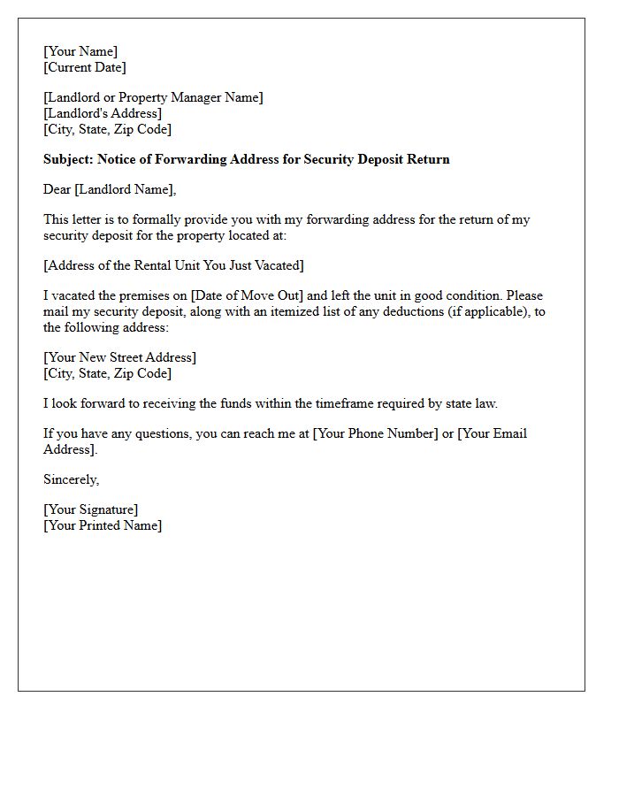 Forwarding Address for Security Deposit Return