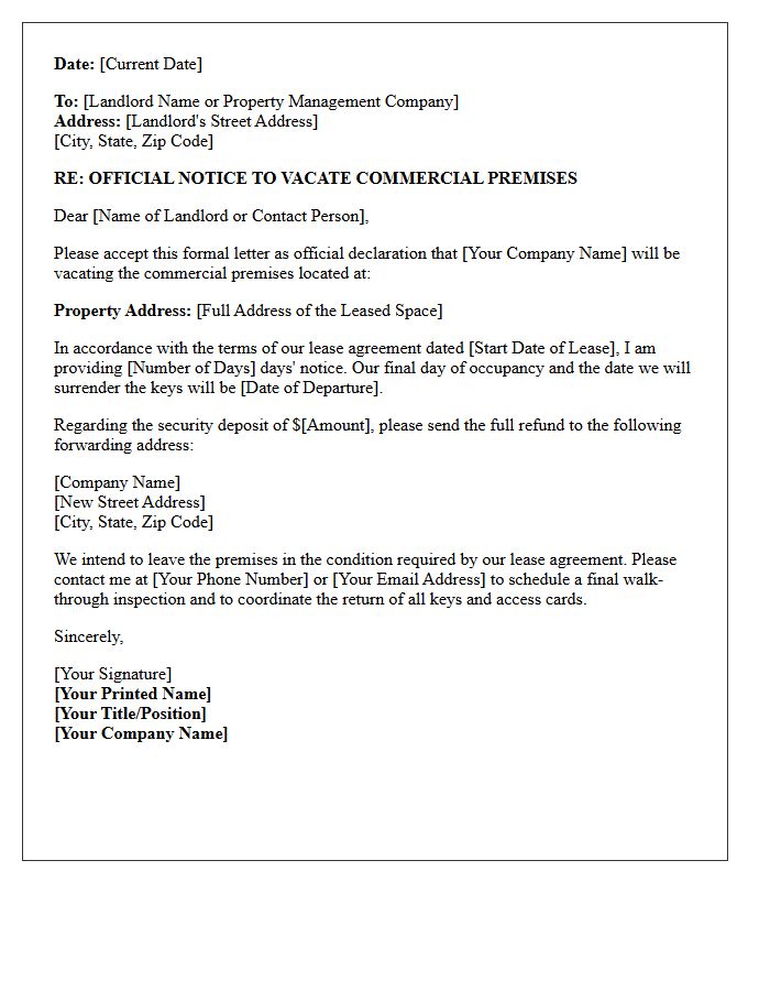 Official Declaration to Vacate Commercial Premises