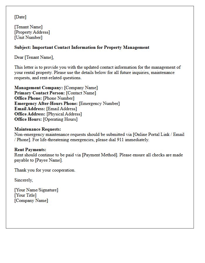 Property Management Company Contact Information