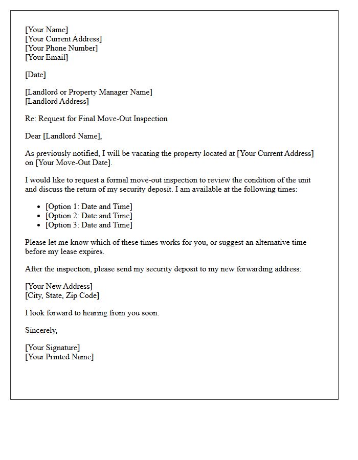 Request for Final Move-Out Inspection Schedule