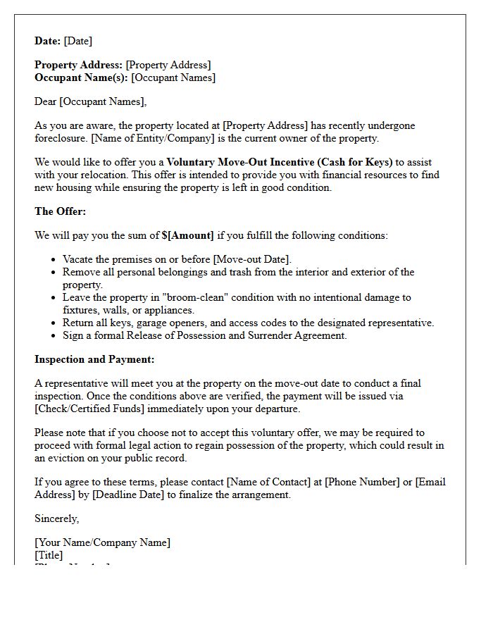Cash for Keys Voluntary Move-Out Foreclosure Letter
