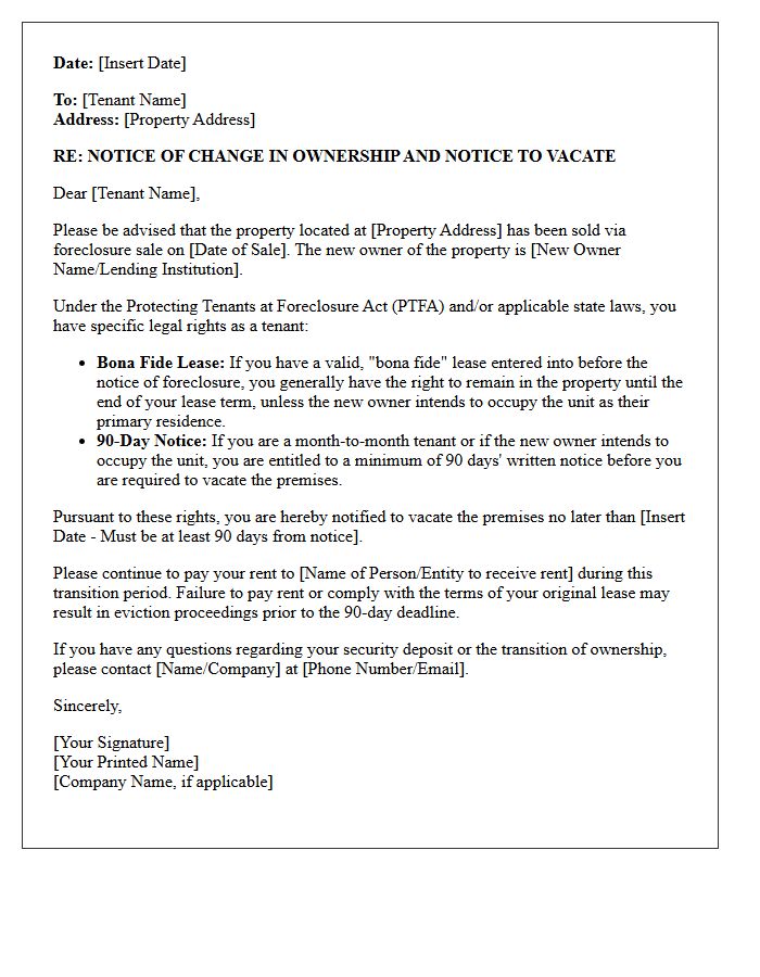 Tenant Rights and Foreclosure Vacate Notice Letter