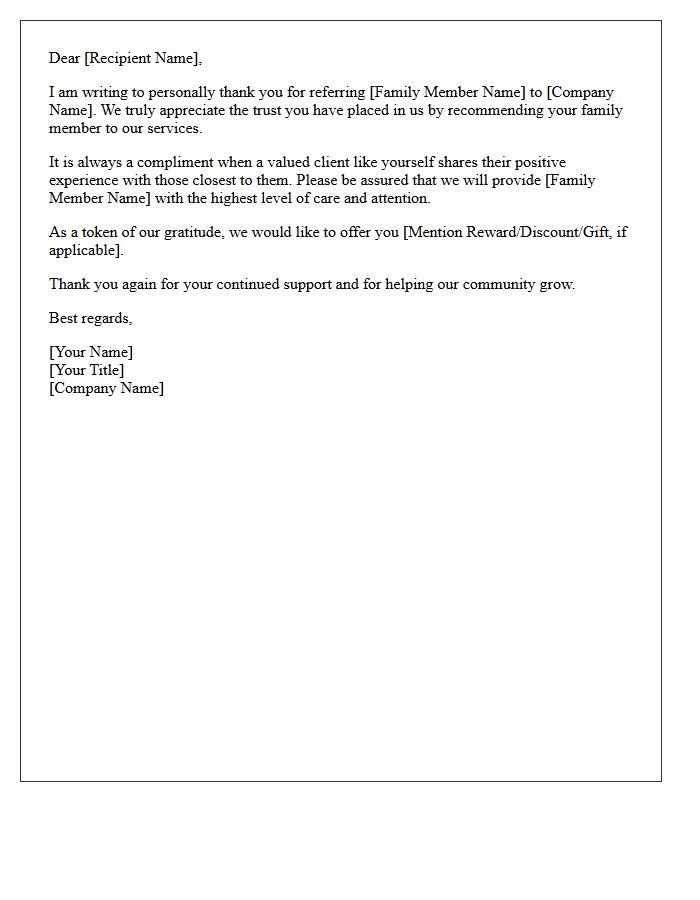 Appreciation Letter for Your Recent Family Member Referral