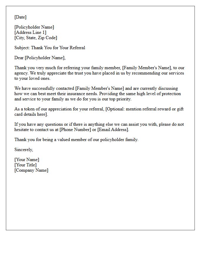 Policyholder Referral Acknowledgment Letter for Family Members