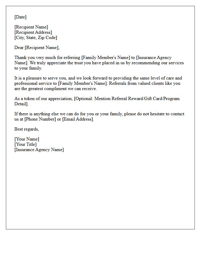 Thank You Letter for Referring a Family Member to Our Insurance Agency