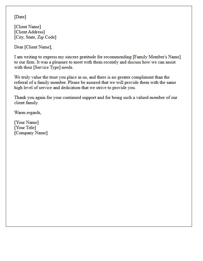 Valued Client Thank You Letter for Family Member Recommendations
