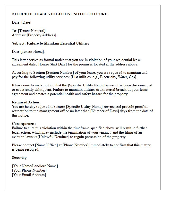 Pre-Eviction Letter for Failure to Maintain Utilities