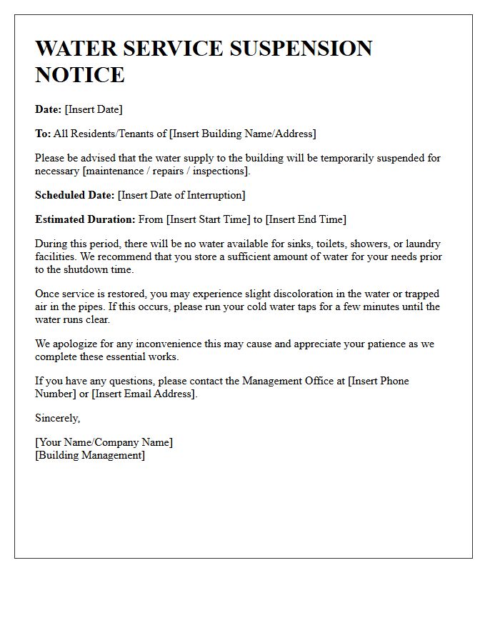 Building Water Service Suspension Notice Letter