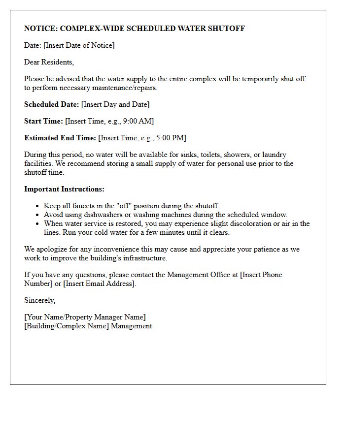 Complex-Wide Scheduled Water Shutoff Letter