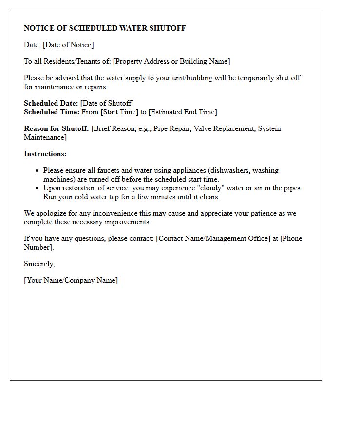 Notice of Scheduled Water Shutoff Letter