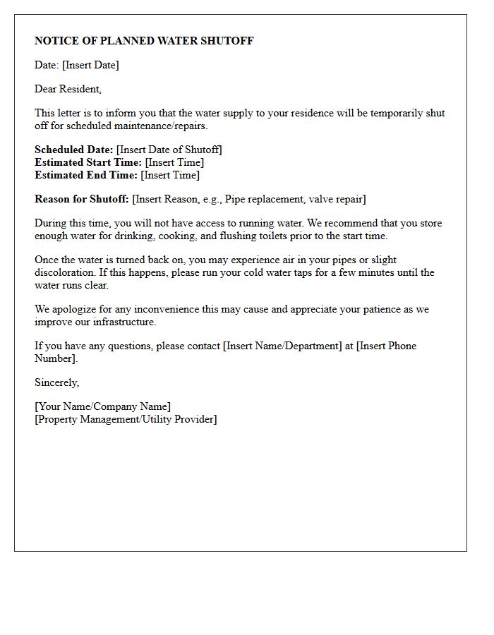 Planned Residential Water Shutoff Letter
