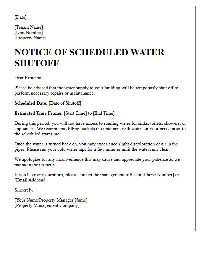 Property Management Scheduled Water Shutoff Letter