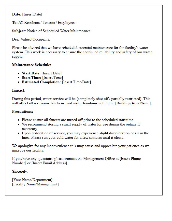 Scheduled Facility Water Maintenance Letter