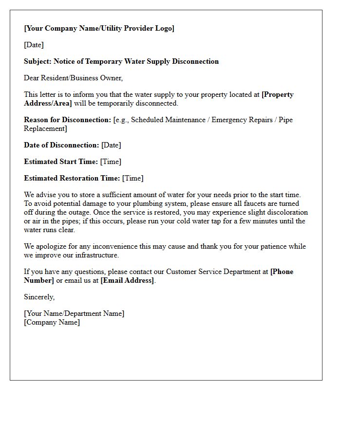 Temporary Water Supply Disconnection Letter