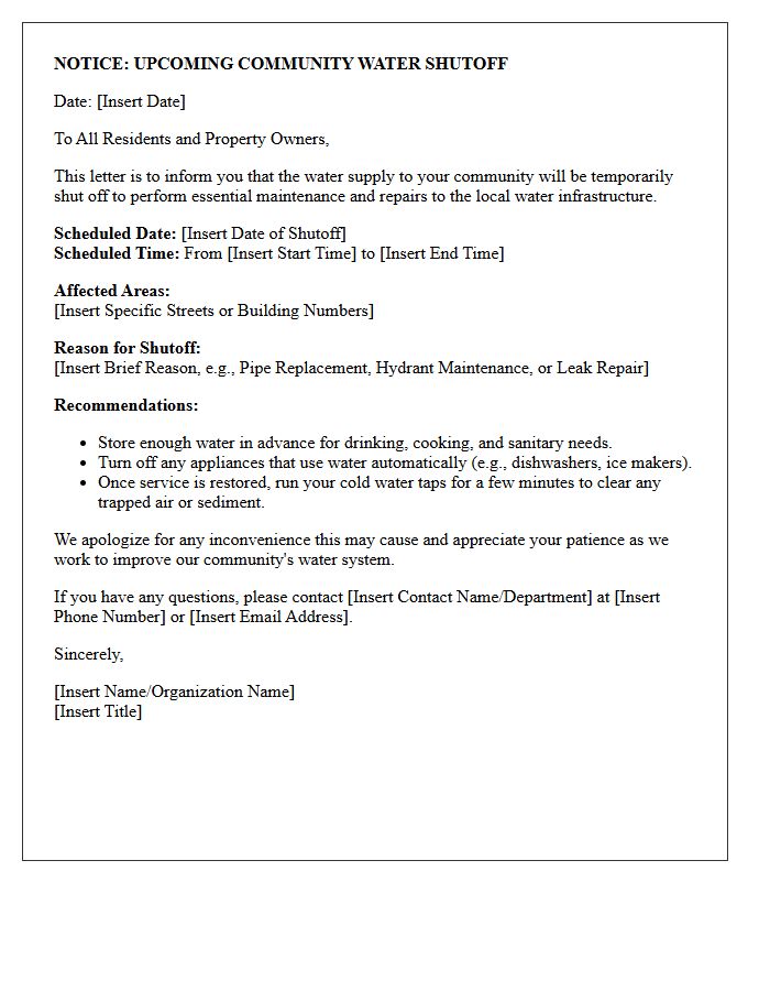 Upcoming Community Water Shutoff Advisory Letter